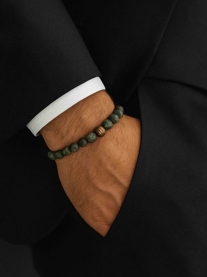 Браслет чоловічий з натурального каміння яшма кабамба (4917)