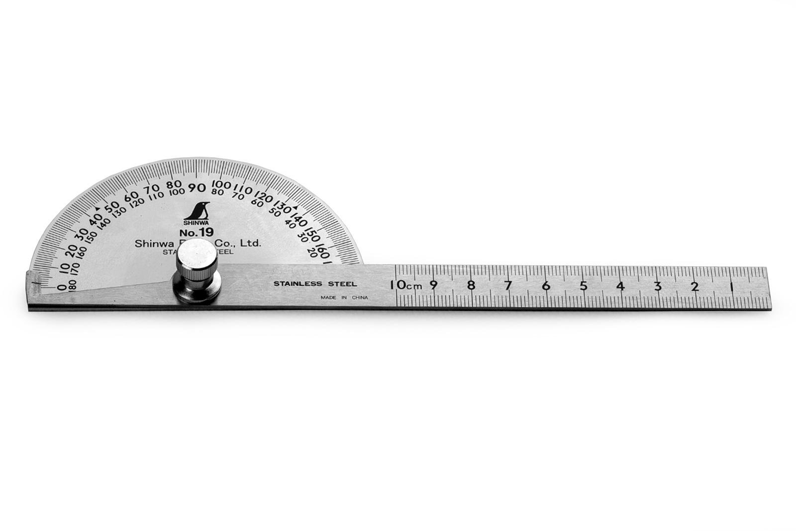 Угольник транспортир Shinwa 180° с линейкой из нержавеющей стали 100 мм (31861)
