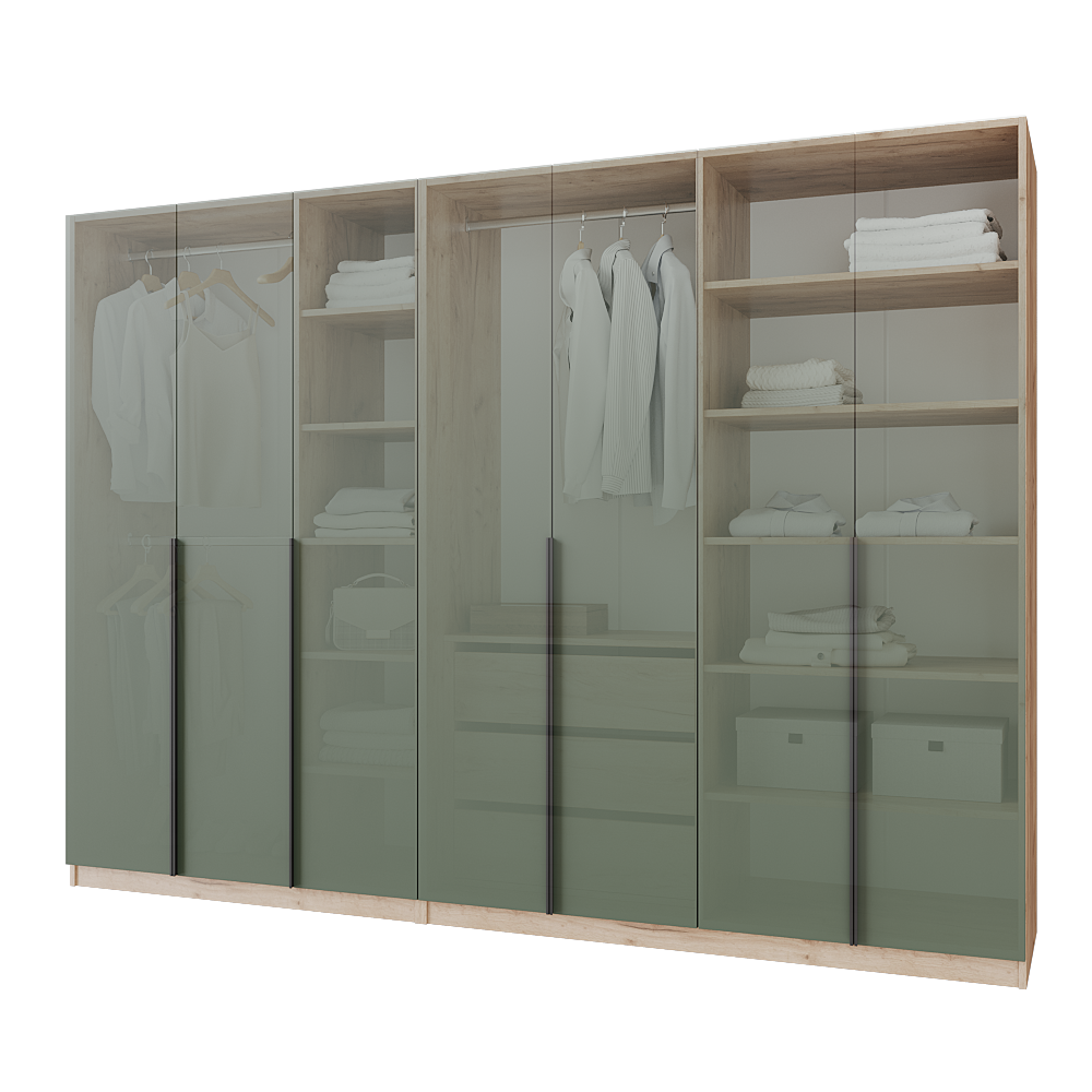 Шкаф распашной с тумбой Меблітренд Чиназес ЧиТ-2800 2800х500х2050 мм Дуб крафт золотой/Зеленый дымчатый (27352750) - фото 3