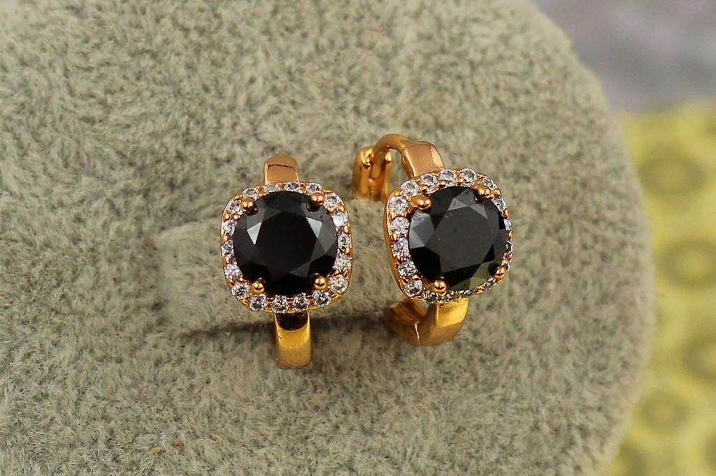 Серьги Xuping Jewelry принц с черным камнем 1,5 см Золотистый (2505285202)