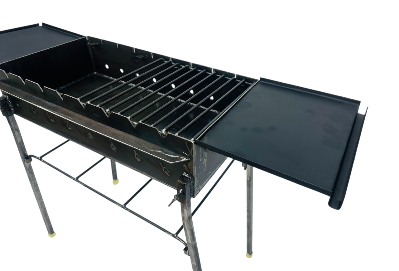 Мангал стаціонарний із металу на ніжках з 2-ма боковими знімними столиками та решіткою 108х30х67 см Чорний (124-10-MG-5051) - фото 6 Мангал стаціонарний із металу на ніжках з 2-ма боковими знімними столиками та решіткою 108х30х67 см Чорний (124-10-MG-5051) - фото 6