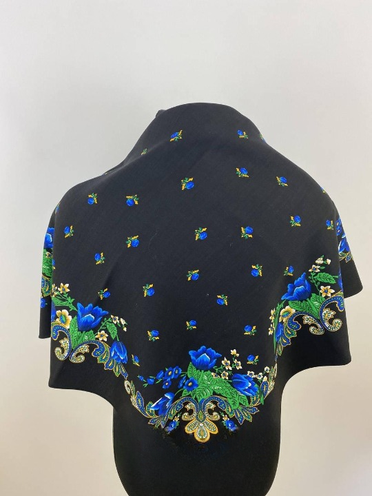 Платок шерстяной Тюльпаны 80x80 см Черный (29439565)