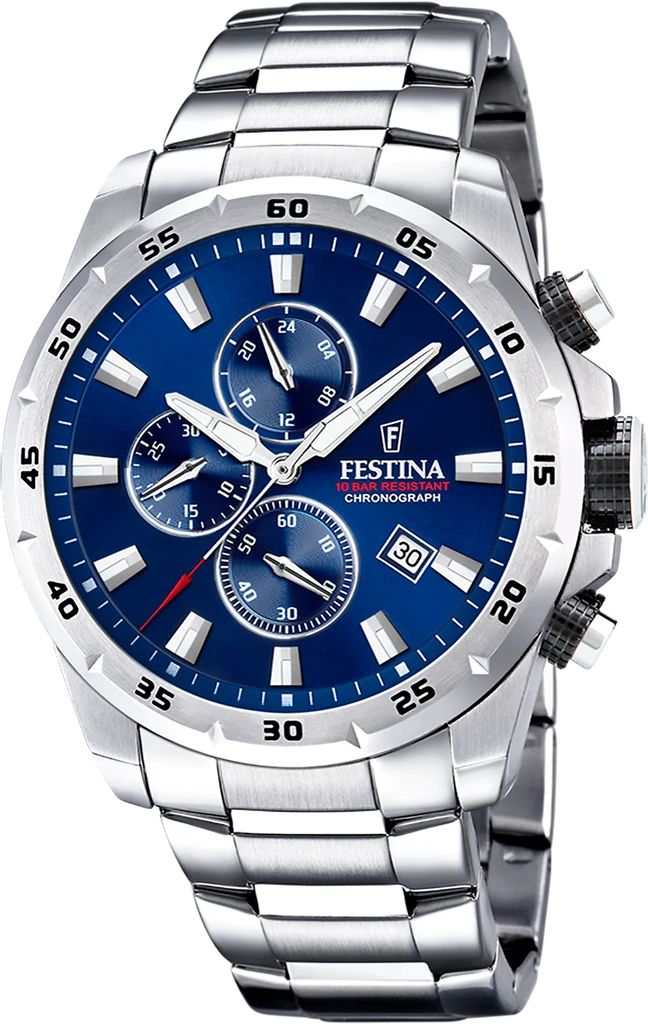 Наручные часы мужские Festina F20463/2 Chrono Sport со стальным корпусом WR 100 м и синим циферблатом Наручные часы мужские Festina F20463/2 Chrono Sport со стальным корпусом WR 100 м и синим циферблатом