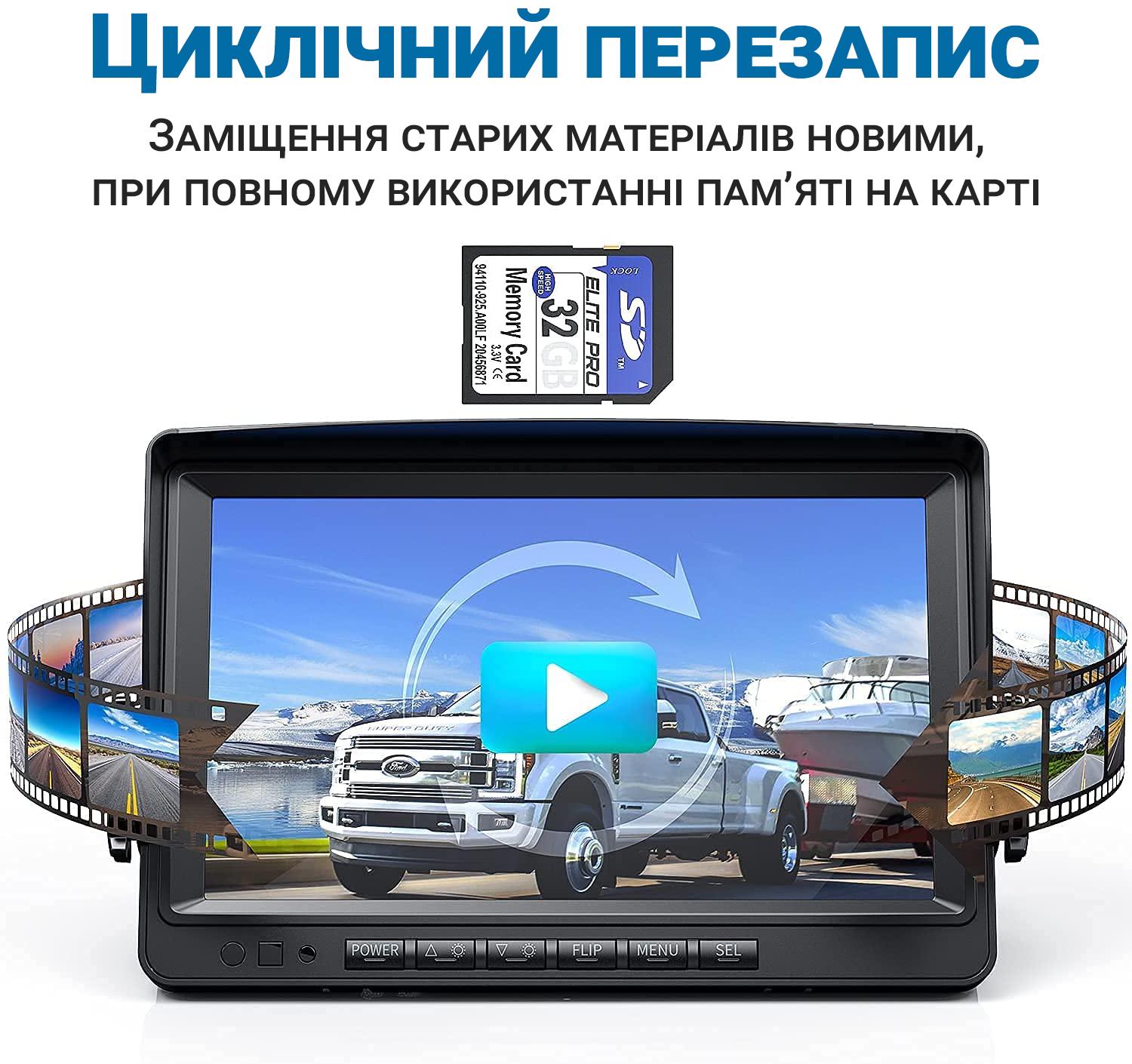 Система для вантажних автомобілів паркувальна Podofo A2805 з 2-ма камерами заднього виду та 9" монітором - фото 8