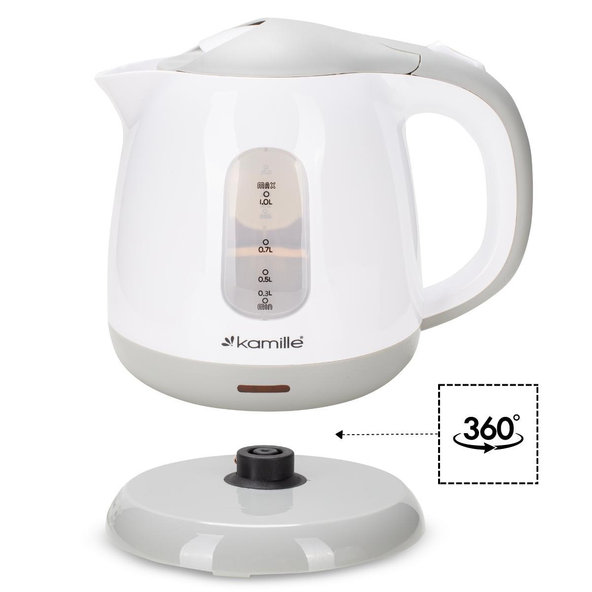 Электрочайник на подставке Kamille KM-1719В пластиковый с индикатором уровня воды 1100 W 1 л Бело-серый (124-84-1719В) - фото 6 Электрочайник на подставке Kamille KM-1719В пластиковый с индикатором уровня воды 1100 W 1 л Бело-серый (124-84-1719В) - фото 6