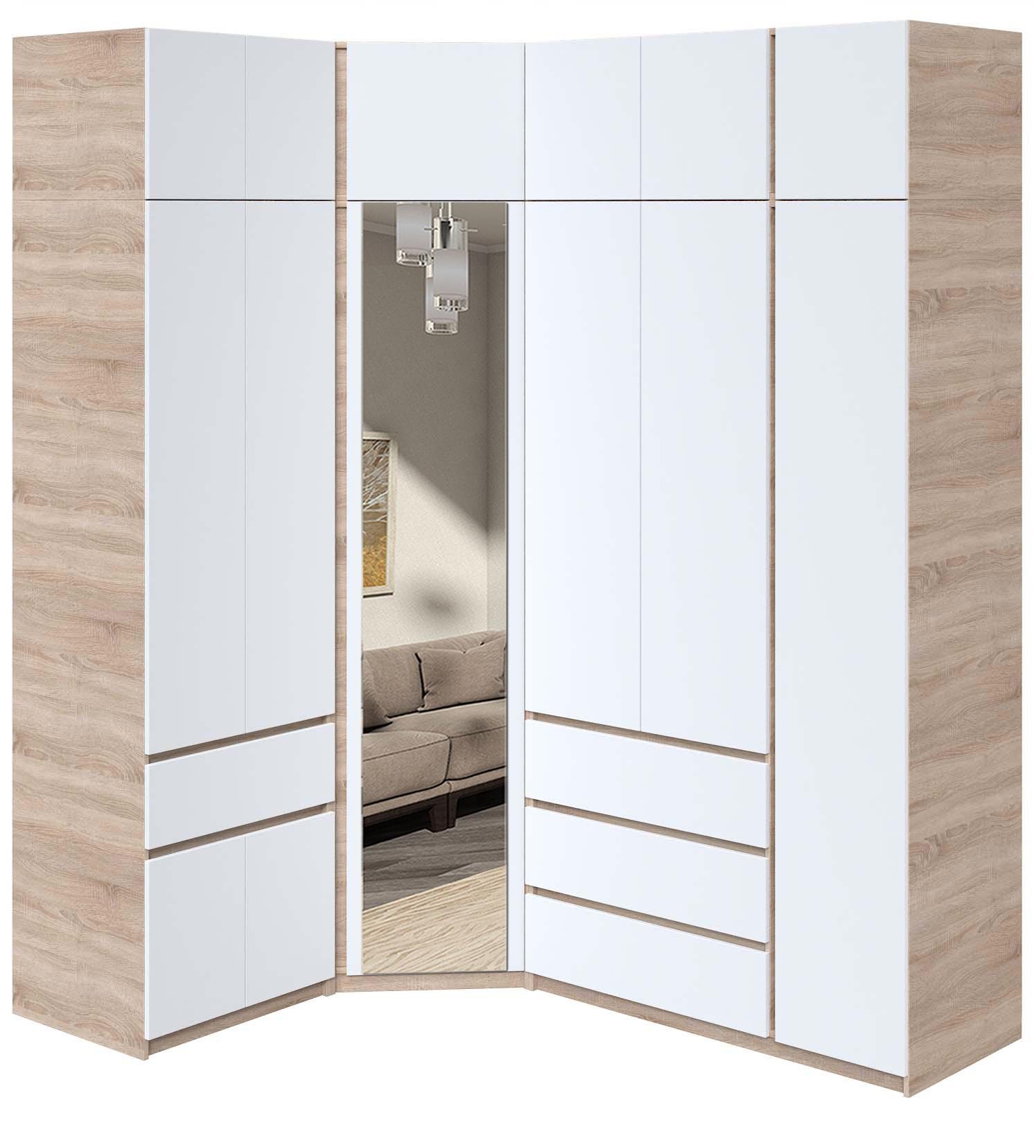 Стенка-шкаф угловой Мастер Форм Брайт 1450/2050х520х2400 мм Дуб сонома/Белый (32914) - фото 1 Стенка-шкаф угловой Мастер Форм Брайт 1450/2050х520х2400 мм Дуб сонома/Белый (32914) - фото 1