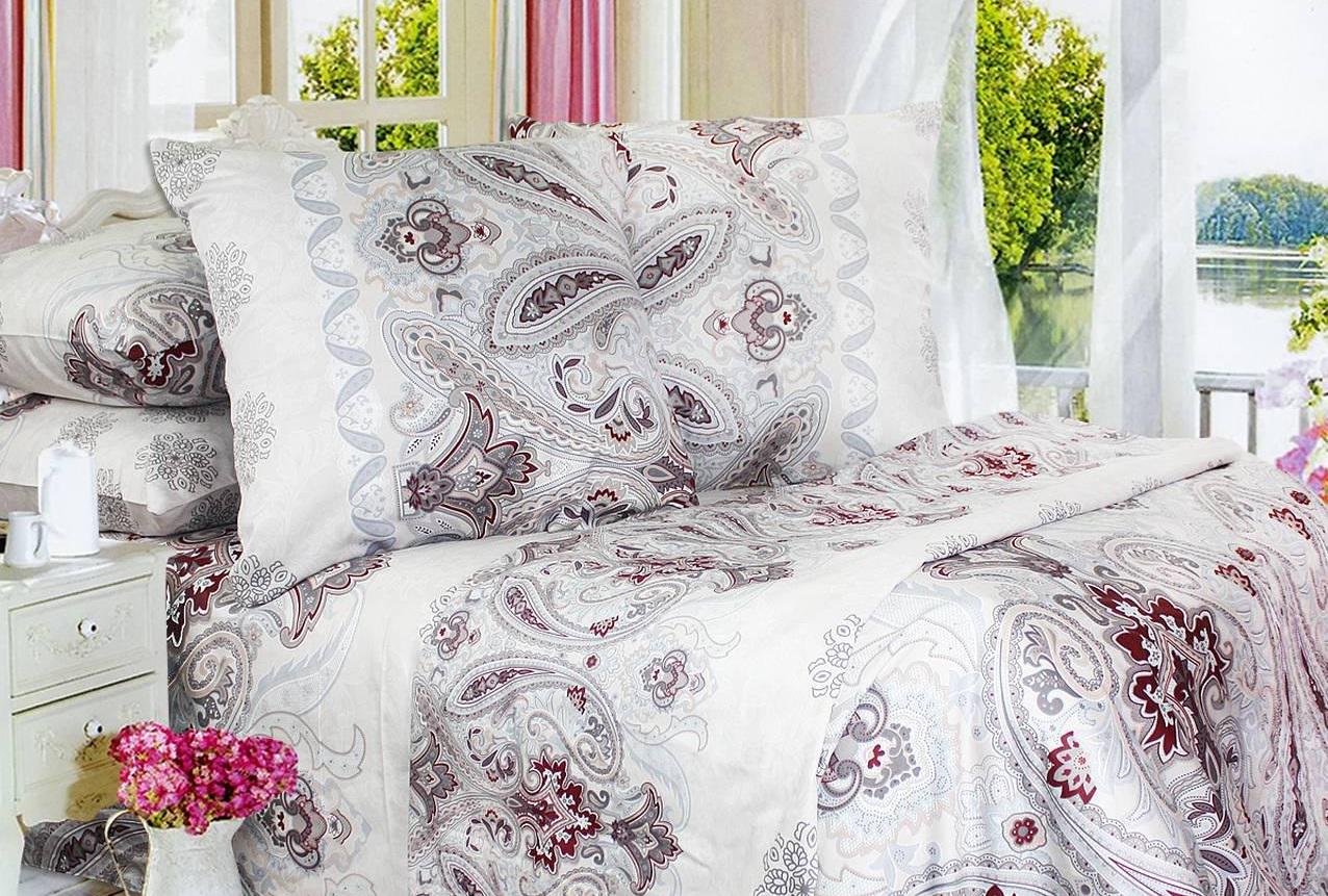 Комплект постельного белья семейный Еней-плюс С0109 Бежевый/Белый/Красный