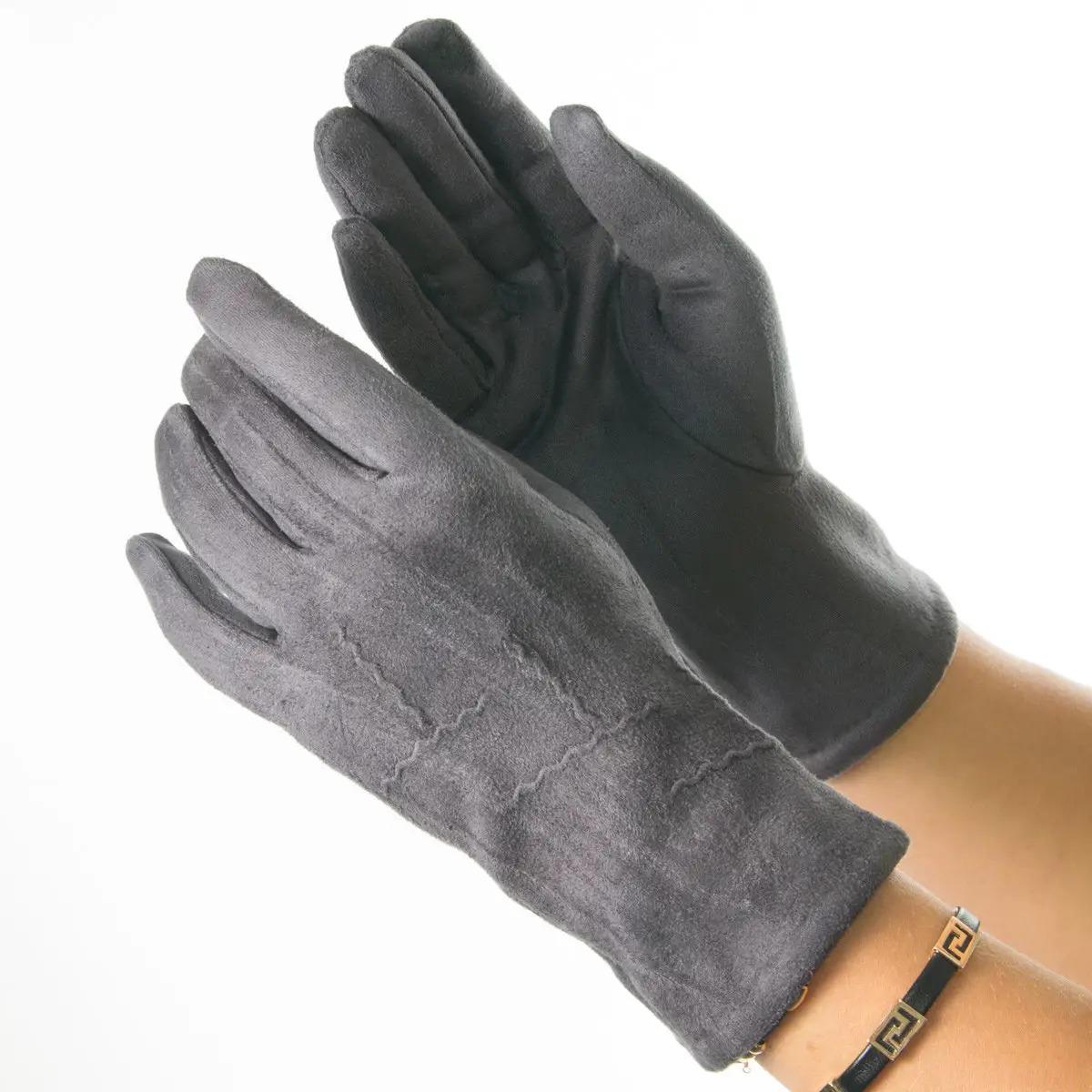 Перчатки женские из искусственной замши L Серый (№19-1-34)