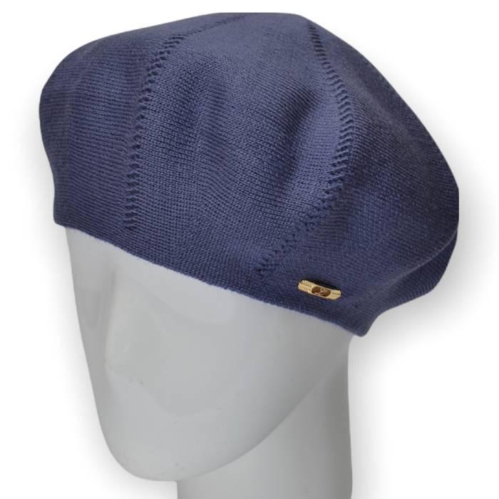 Берет женский Lirus Алиса из шерсти двойной тонкой вязки Джинсовый