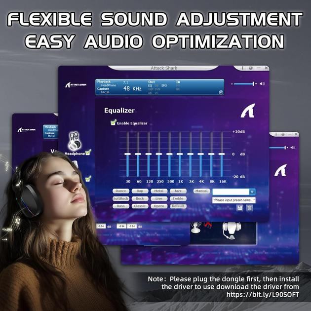 Наушники беспроводные Attack Shark L90 Black - фото 7 Наушники беспроводные Attack Shark L90 Black - фото 7