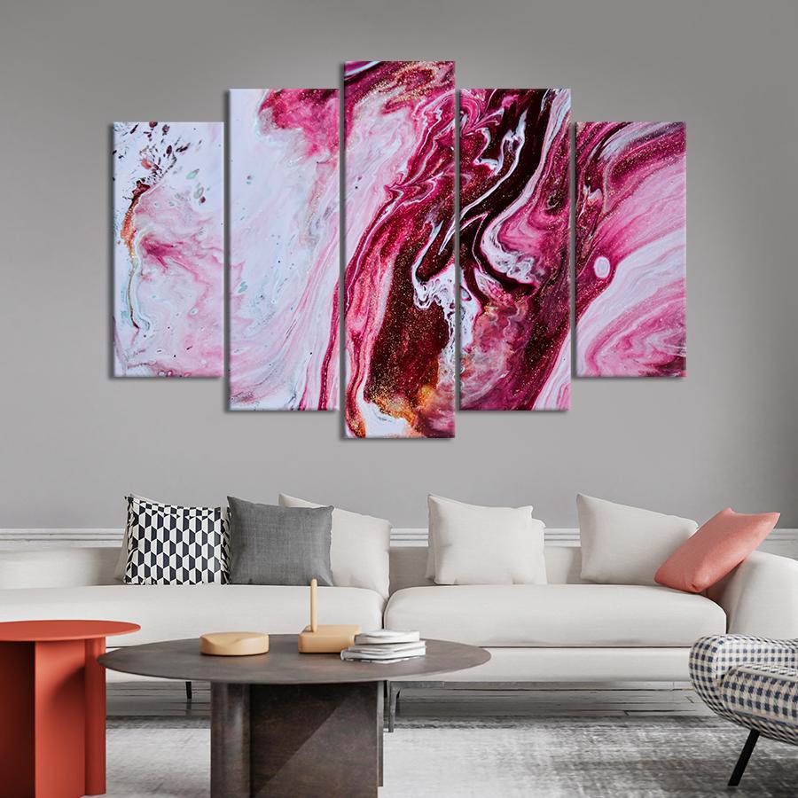 Картина абстракция Утонченный бело-розовый мрамор 137x85 см (A903-5)