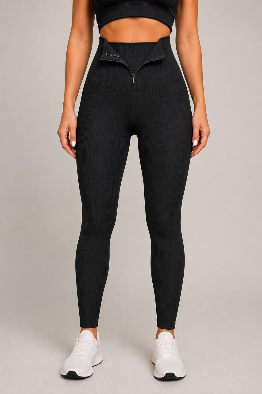 Лосины женские Fashion T-2 в рубчик с корсетом на молнии и push-up эффектом XS Черный (7548)