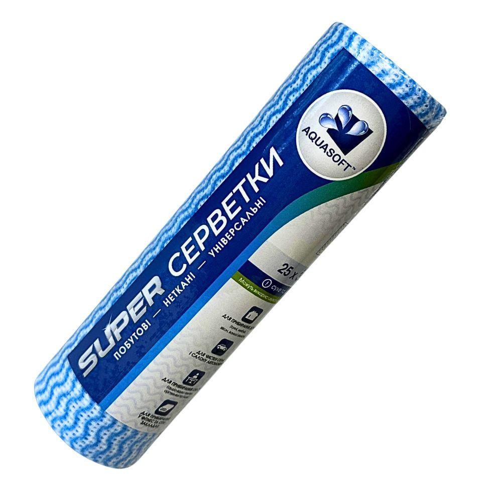 Салфетки Aquasoft спанлейс с перфорацией 30 шт. в рулоне 25х30 см Голубая волна (92211)