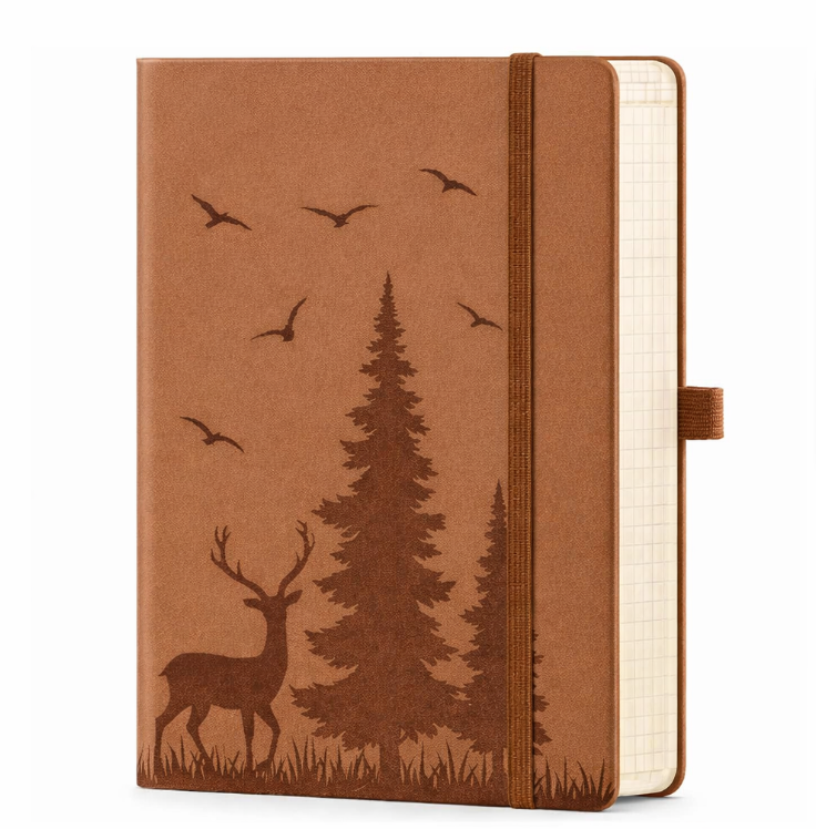Блокнот в линейку A5 с узором Олень и елки мягкая обложка с резинкой 250 л. Коричневый (2953172200)