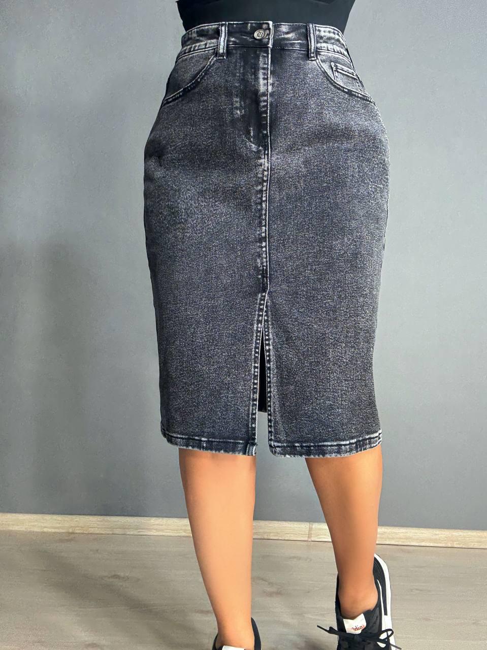 Юбка женская джинсовая Vanver 82050 прямая с разрезом средняя длина р. 31 Черный (4851)