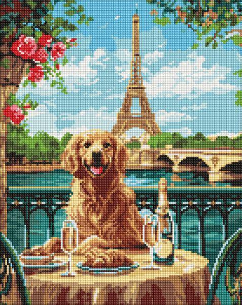 Алмазная мозаика Ideyka Ретривер в Париже 40x50 см (Id-AMO8054)