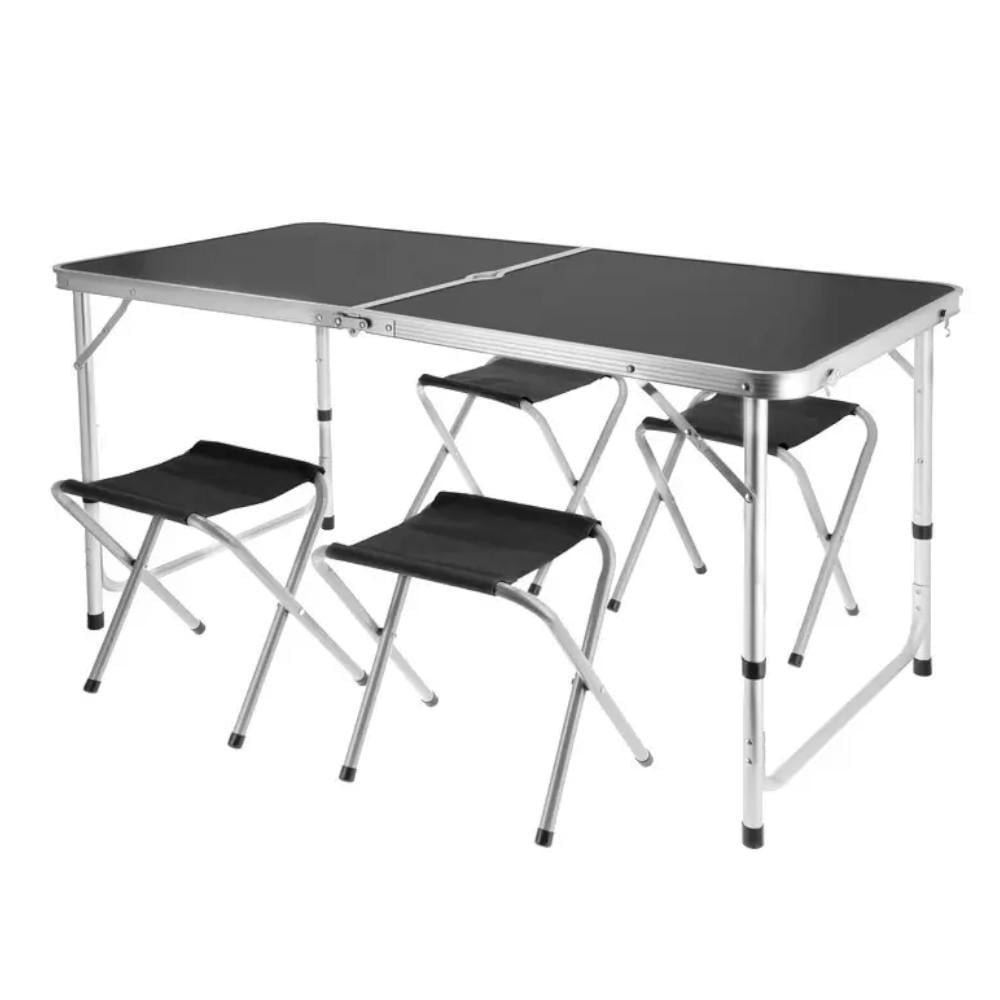 Стіл туристичний та 4 стільчика складний в валізі Чорний