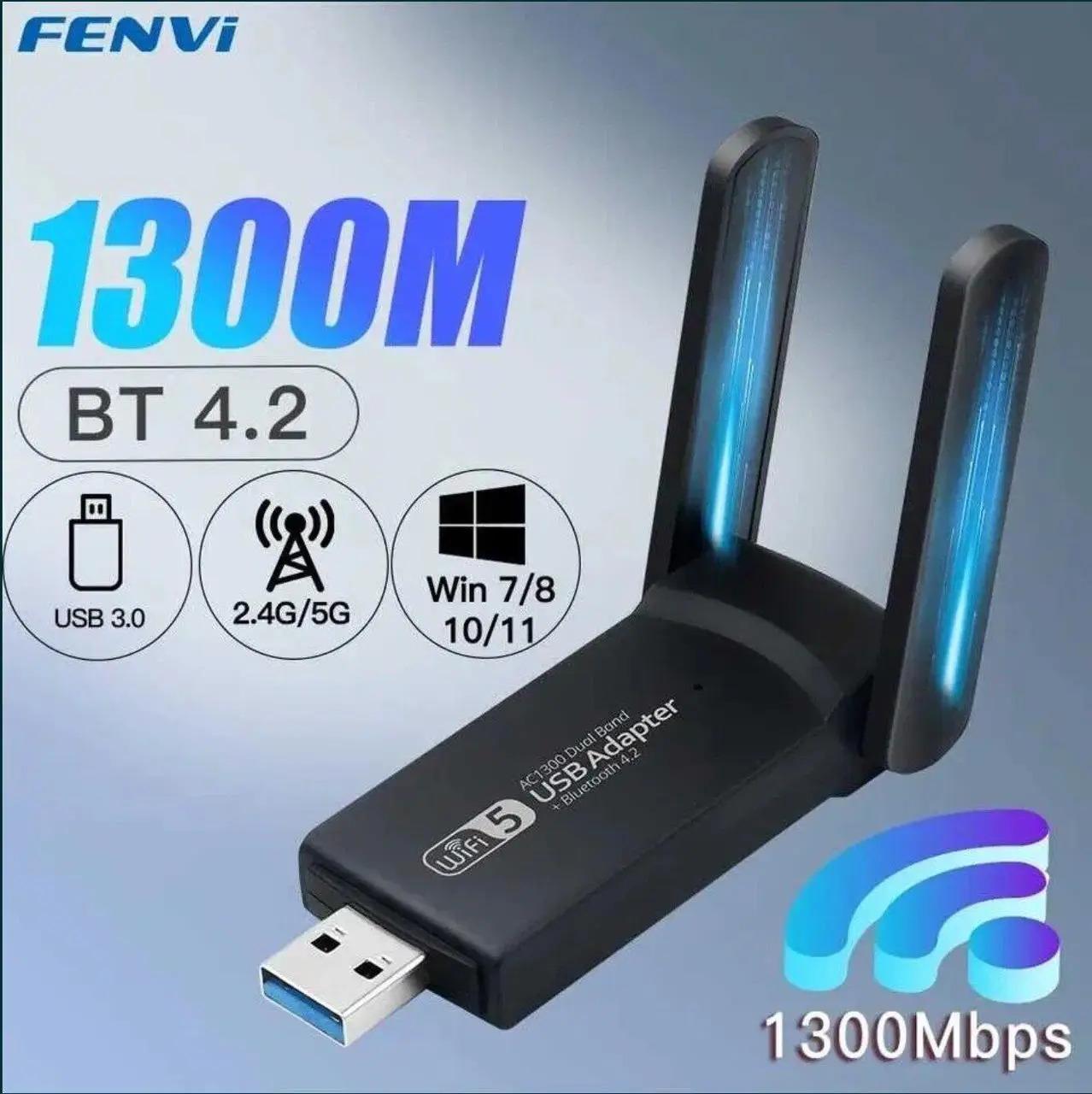 Адаптер двухдиапазонный высокоскоростной WiFi Bluetooth 4,2 FENVI AC1300 1300 Мбит/с USB 3,0 2,4GHz/5GHz для Windows Черный - фото 2