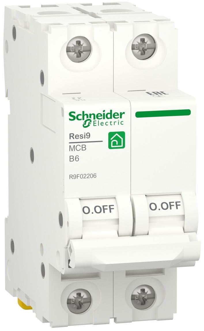 Автоматический выключатель Schneider Electric RESI9 2P 6A 6кА В (R9F02206) - фото 1