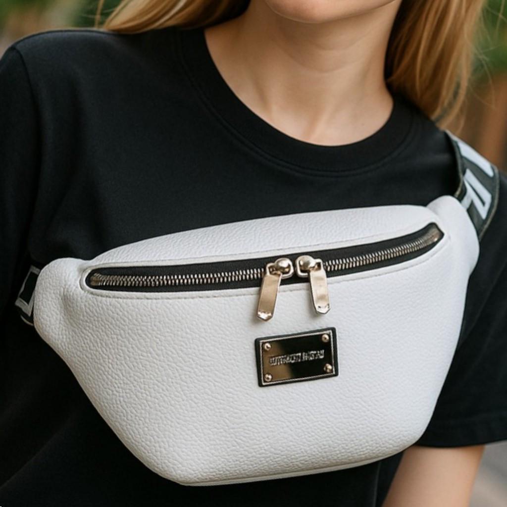 Сумка бананка на пояс женская из экокожи спортивная через плечо Белый - фото 2 Сумка бананка на пояс женская из экокожи спортивная через плечо Белый - фото 2