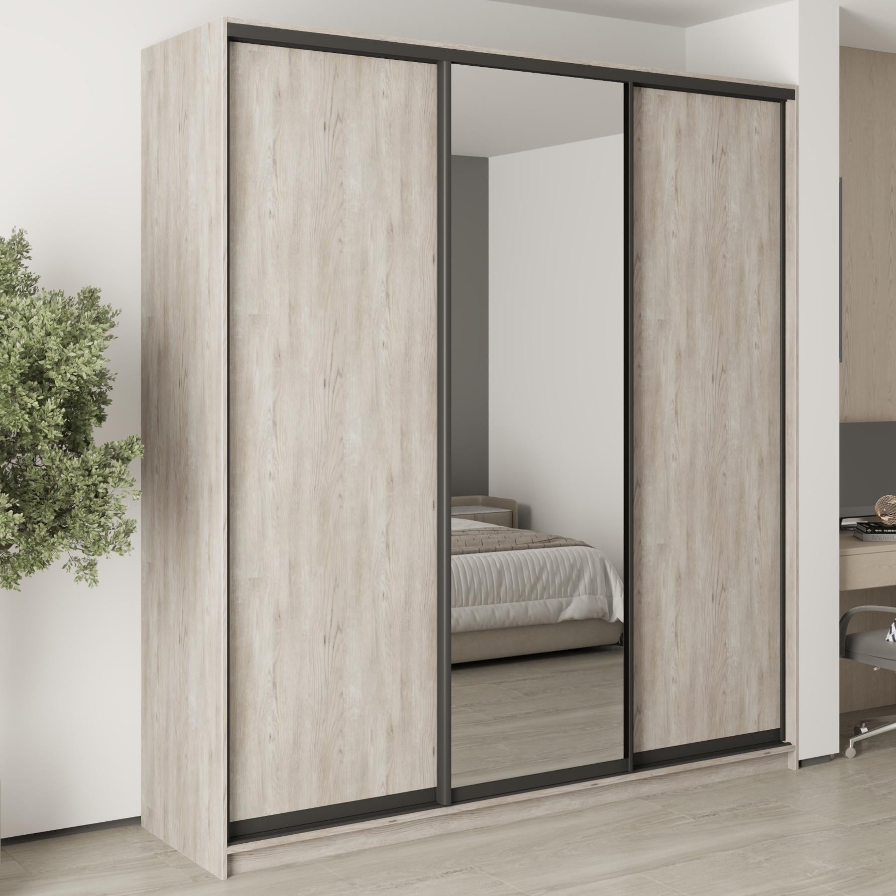 Шкаф-купе трехдверный MebelStar Стандарт BG 2 ДСП/зеркало 220x45x240 см Аляска серый (MBS-8716)