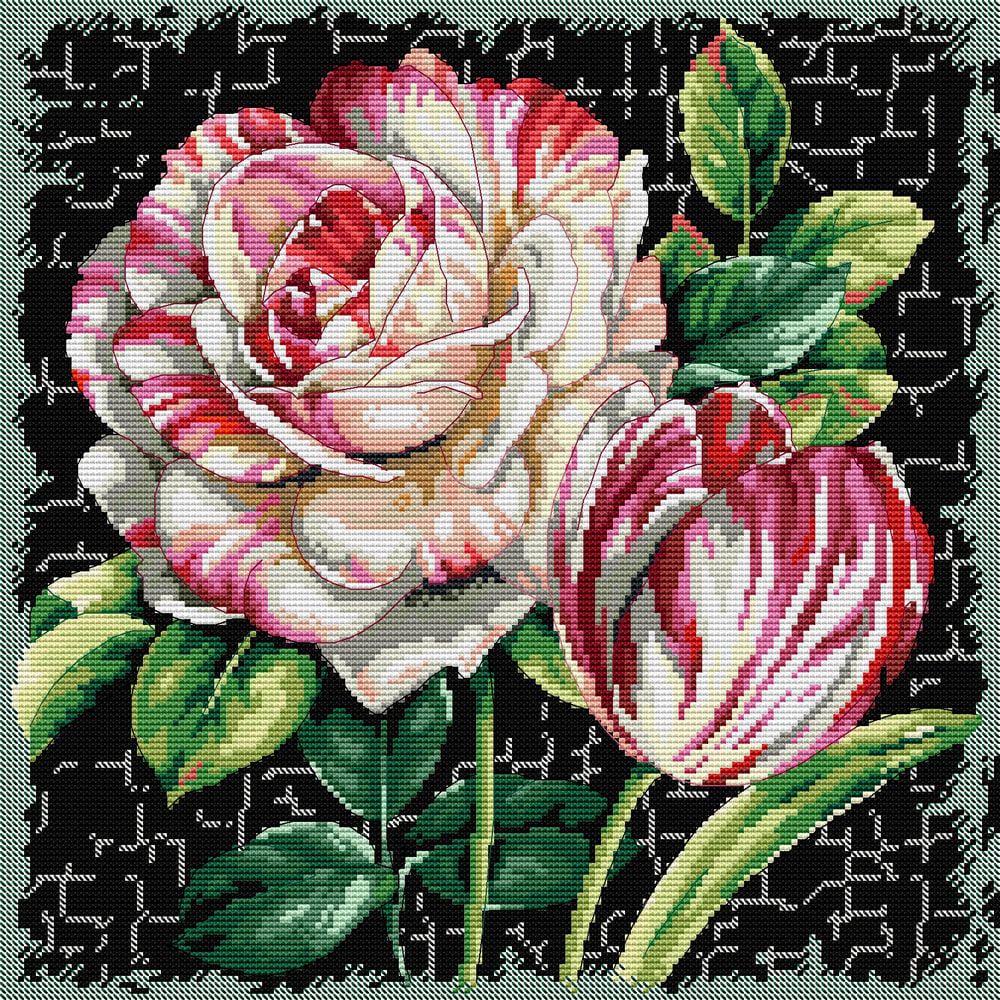 Набор для вышивания крестиком NKF Роза и тюльпан HA230 ткань 14CТ с рисунком 38х38 см (39921)