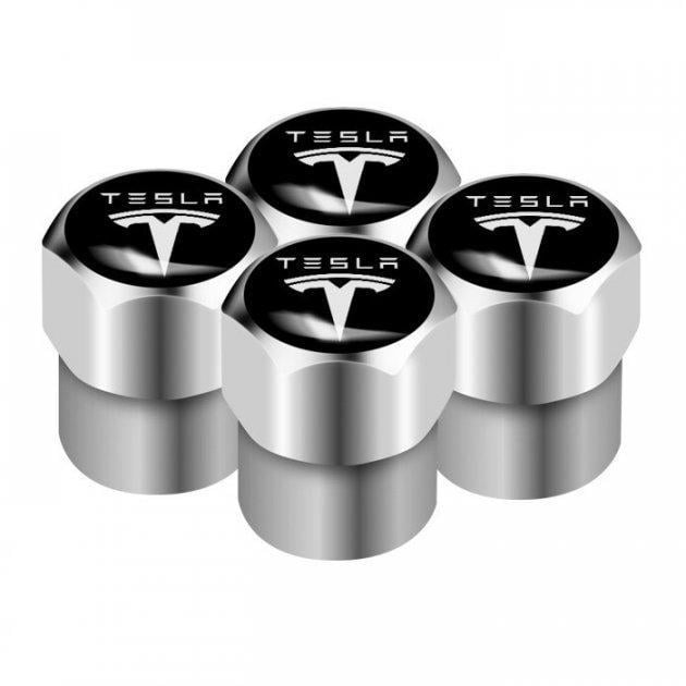 Набор колпачков на ниппель для автомобиля SUNROZ Caps Short Tesla 4 шт. Silver