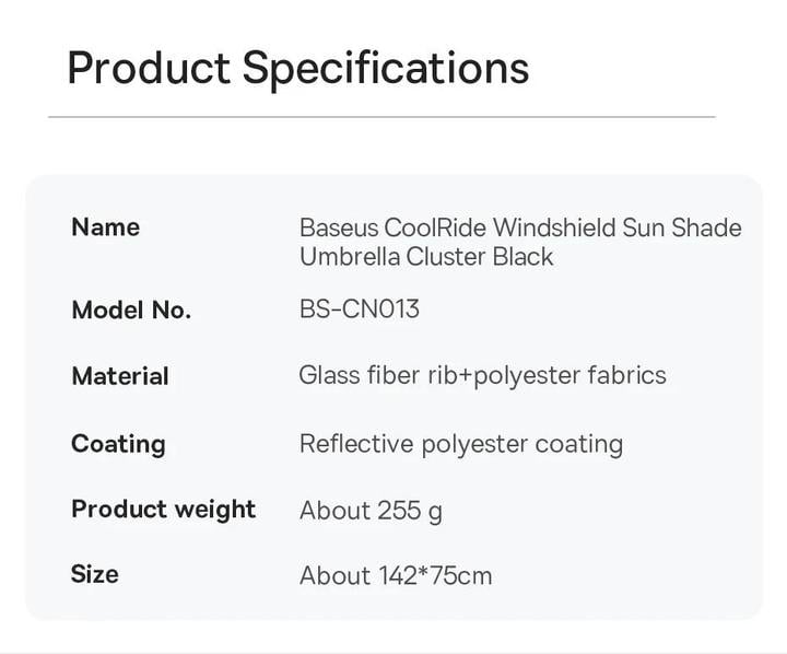 Парасолька сонцезахисна BASEUS для лобового скла автомобіля без упаковки 142x75 см - фото 7 Парасолька сонцезахисна BASEUS для лобового скла автомобіля без упаковки 142x75 см - фото 7