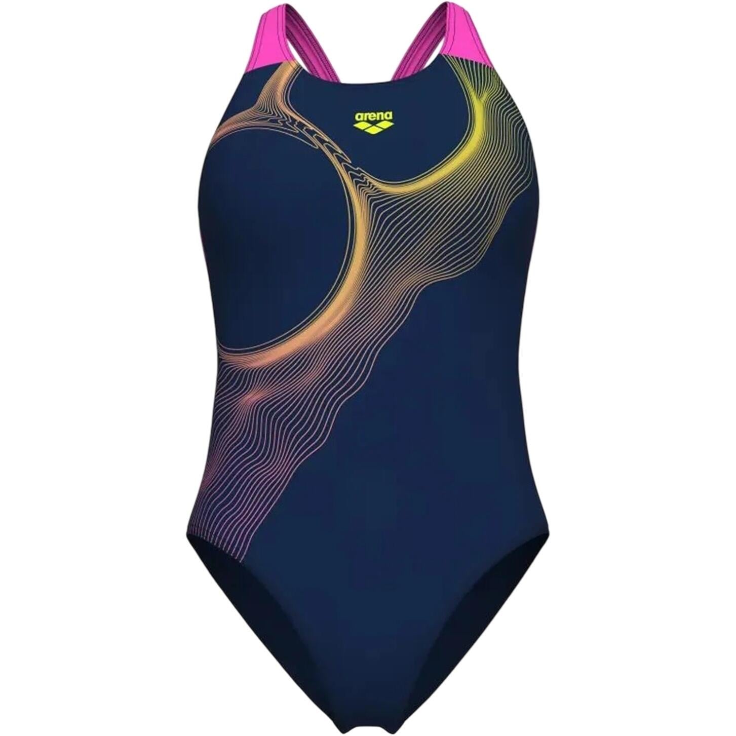 Купальник слитный женский Arena RIPPLES SWIMSUIT V BACK B р. 38 Сине-розово-желтый (009021-780)
