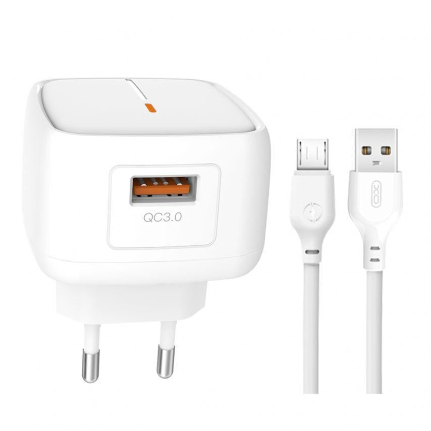 Адаптер Xo L59 1 USB/QC3.0/3A/18 W/Data Cable USB to Micro White