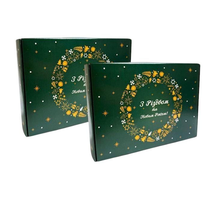 Набор картонных коробок Новогодние Моноблок самосборные для подарка 24х17х7 см 2 шт. (BT-1303)