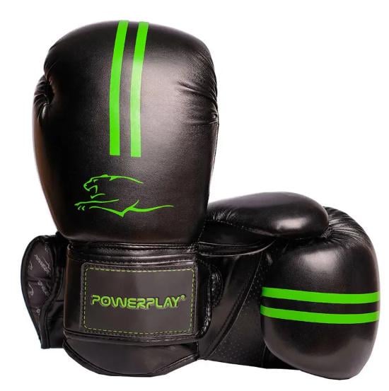 Боксерские перчатки PowerPlay 3016 14 унций Черный/Зеленый (PP_3016_14oz_Black/Green_bes295)