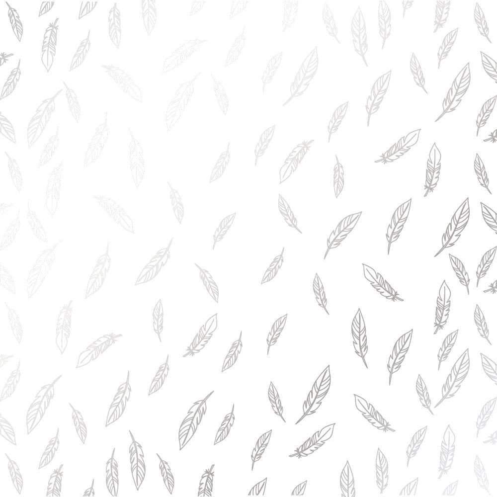 Лист бумаги односторонний Silver Feather с серебряным тиснением 30,5х30,5 White см