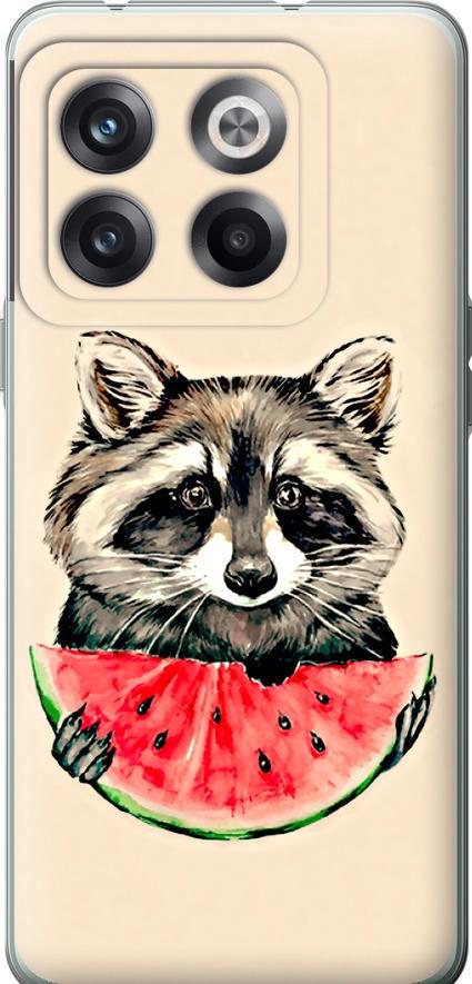 Чехол на OnePlus 10T Енотик с арбузом (4605u-2647-42517)