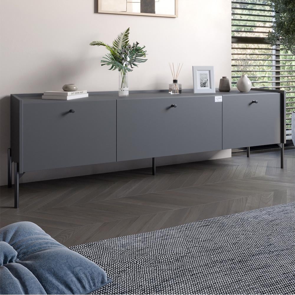 Тумба под телевизор на 3 ящика Lion Wood с черными ножками 160х65х40 см Антрацит (000-000-2333)