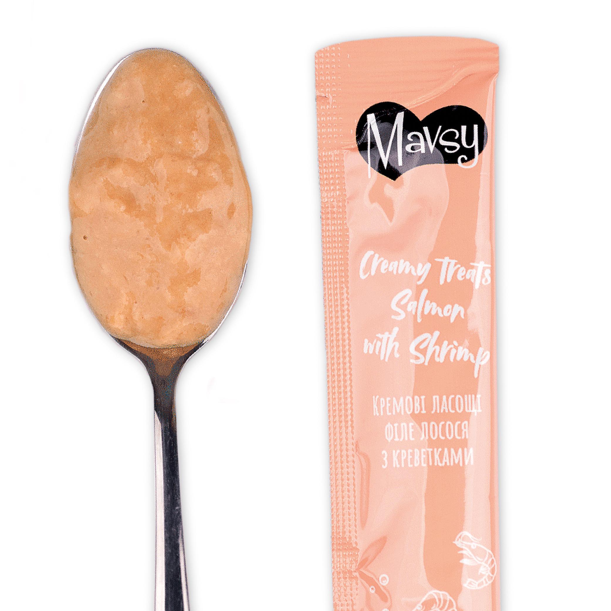 Ласощі для котів MAVSY Creamy lickable treats salmon with shrimp for cats Лосось з креветками 5 шт. 15 г (13501968) - фото 6 Ласощі для котів MAVSY Creamy lickable treats salmon with shrimp for cats Лосось з креветками 5 шт. 15 г (13501968) - фото 6