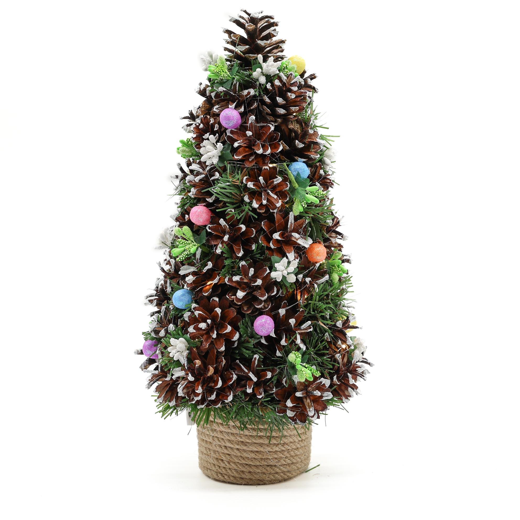 Елка декоративная ДАЙС из шишек и декора на подставке с подсветкой 35 см (Е3512Л)