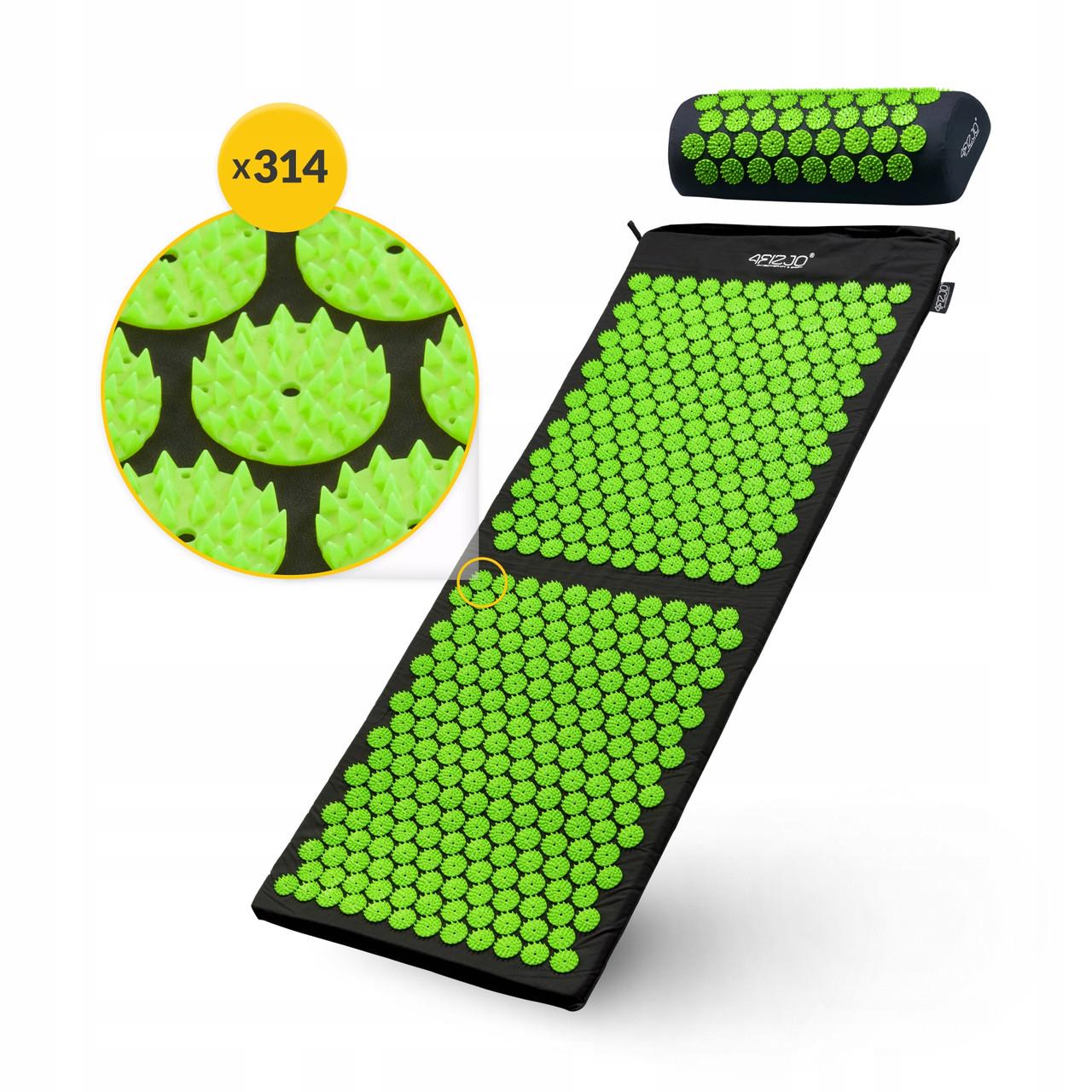 Килимок акупунктурний з валиком 4fizjo Classic Mat XL аплікатор Кузнєцова Black/Green (P-5907222931769) - фото 2