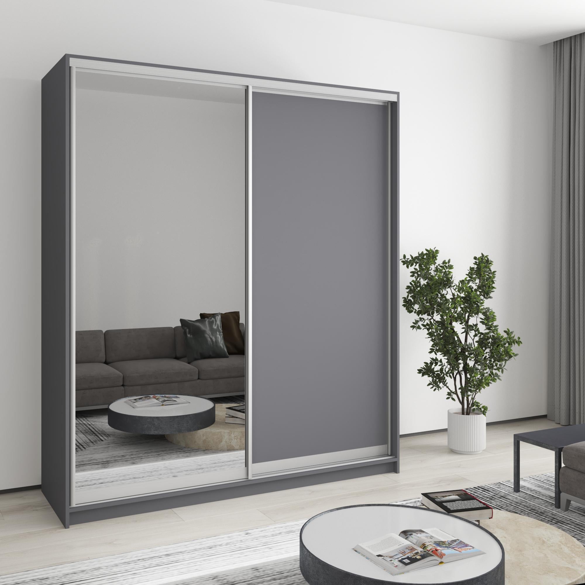 Шкаф-купе двухдверный MebelStar Комбо AL ДСП/зеркало 180x60x210 см Антрацит (MBS-2753) Шкаф-купе двухдверный MebelStar Комбо AL ДСП/зеркало 180x60x210 см Антрацит (MBS-2753)