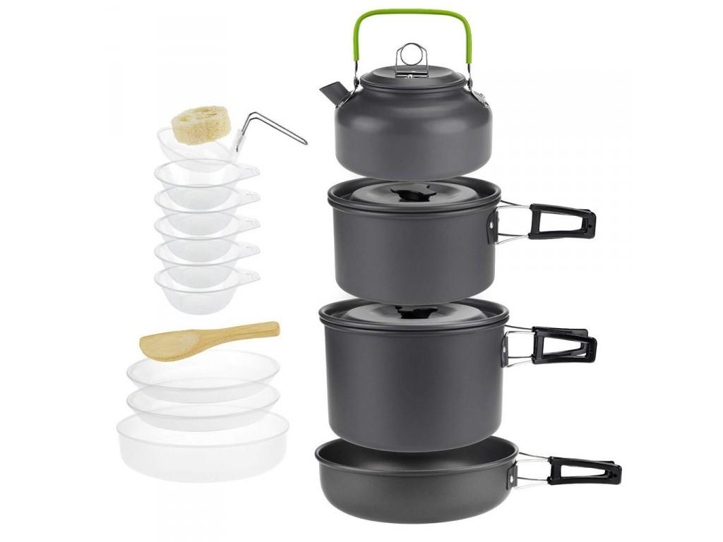 Набір посуду туристичний Cooking Set DS-309 зі складними ручками на 4-5 персон Чорний (11132js)