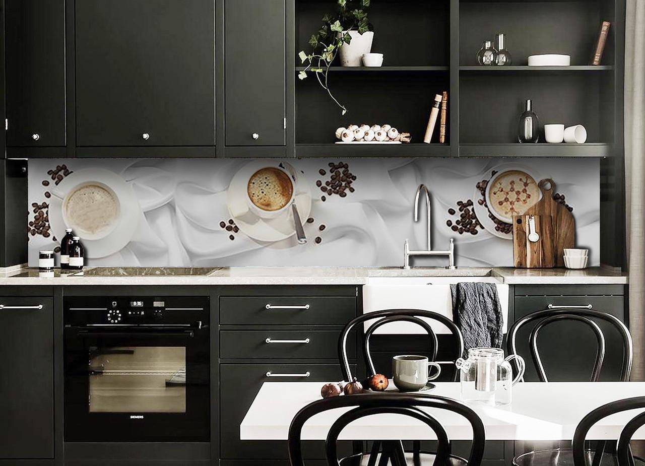 Кухонный фартук Молекулы кофе из самоклеющейся виниловой пленки 65х250 см Серый