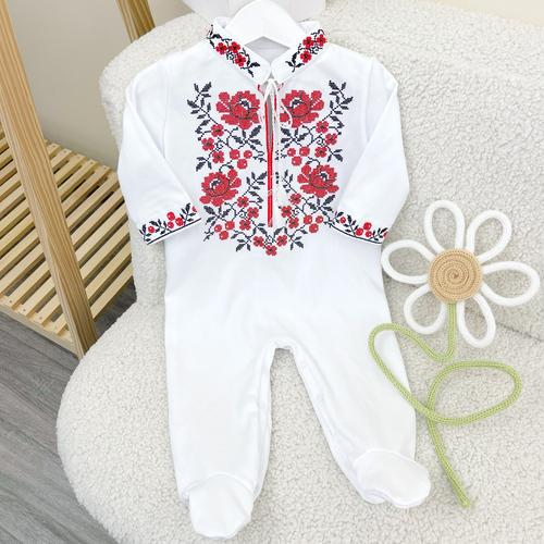 Чоловічок вишиванка Family Tradition Українські троянди інтерлок унісекс Білий (50102)