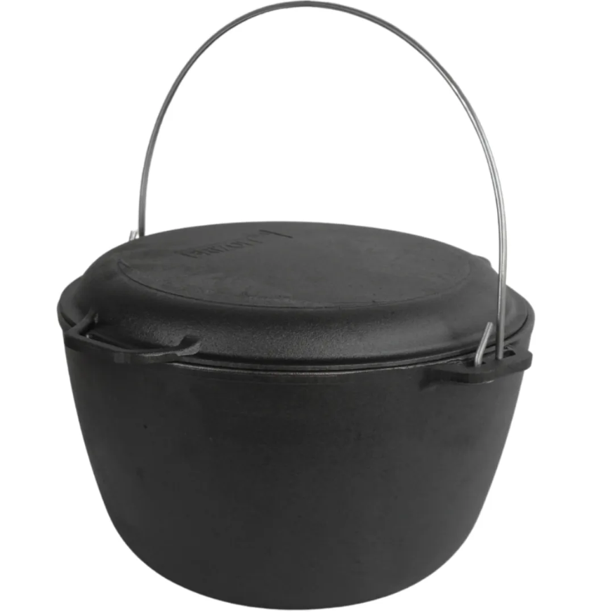 Котел чугунный Brizoll туристический с крышкой-сковородкой 10 л 30 см (KT10-2)