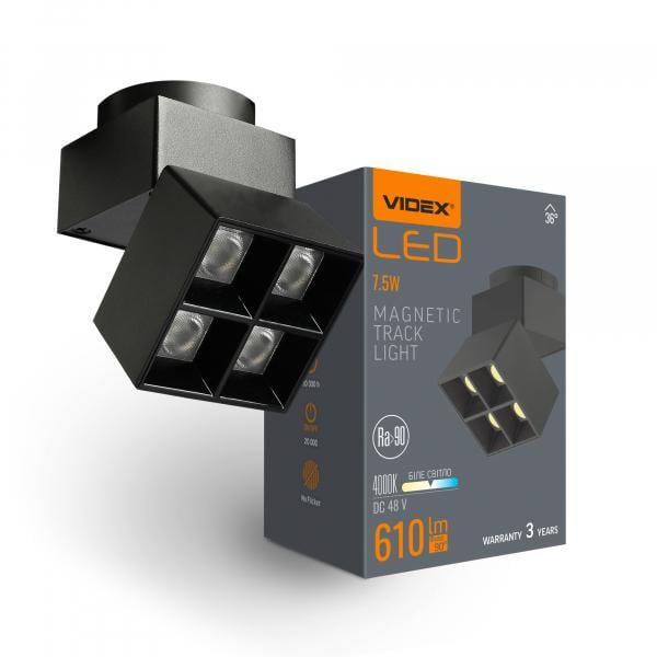 Світильник Videx трековий 7,5 W/4000 K/48 V Black (LE24B)