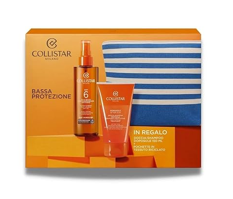 Набор для загара Collistar масло SPF6 200 мл шампунь после солнца 150 мл косметичка Подарочный формат Набор для загара Collistar масло SPF6 200 мл шампунь после солнца 150 мл косметичка Подарочный формат