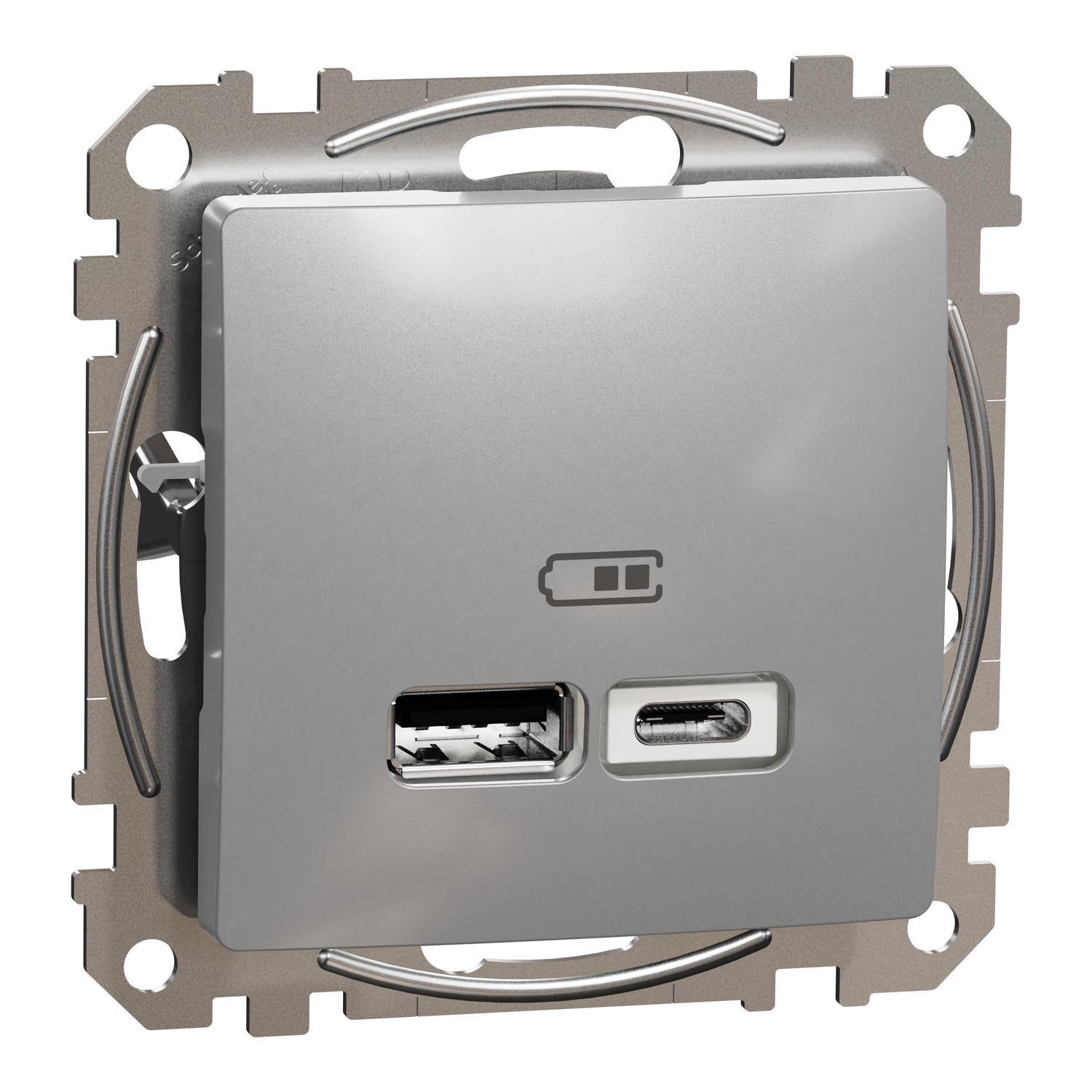 Розетка Schneider Electric Sedna Design USB тип A+C 2,4A Алюминий (SDD113402) Розетка Schneider Electric Sedna Design USB тип A+C 2,4A Алюминий (SDD113402)