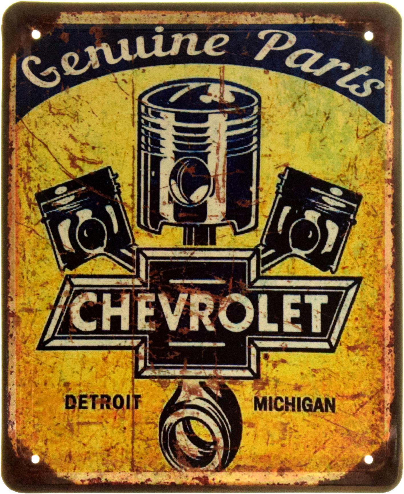 Табличка металлическая "Chevrolet Genuine Parts Detroit, Michigan" 18x22 см (ms-103840)