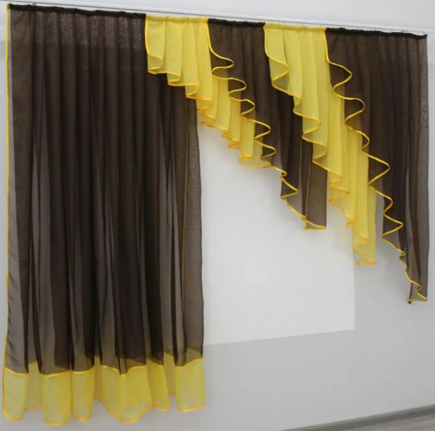 Занавеска на кухню/балкон с ламбрекеном 200х170 см Венге/Желтый (070к)