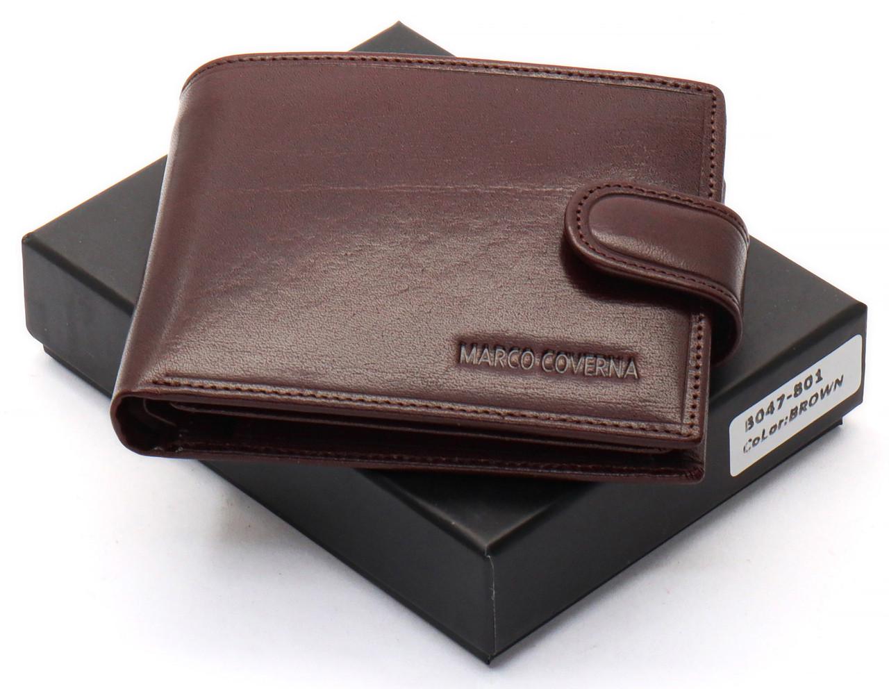 Мужское портмоне Marco Coverna на кнопке из натуральной кожи Коричневый (B047-801) - фото 2 Мужское портмоне Marco Coverna на кнопке из натуральной кожи Коричневый (B047-801) - фото 2