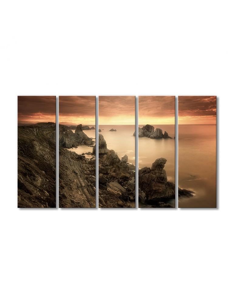 Картина модульная Скалистое побережье закат 5 модулей 80x120 см